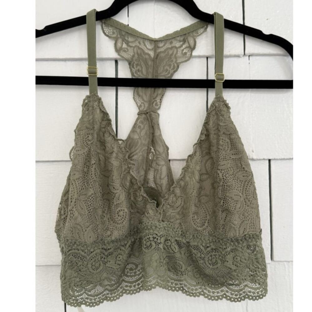 Anthropologie Womens XL Green Lace Bralette Racerback Romantic Soft Forest Fairy